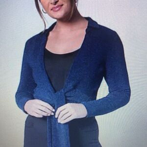 Susan Graver Occasions Metallic Knit Tie-Front Shrug